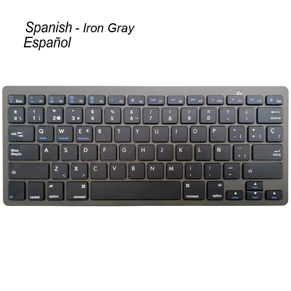 Portable Spanish Bluetooth Keyboard Light Slim Wireless Keyboard for Mac iPad iPhone iOS Android Windows Smart TV
