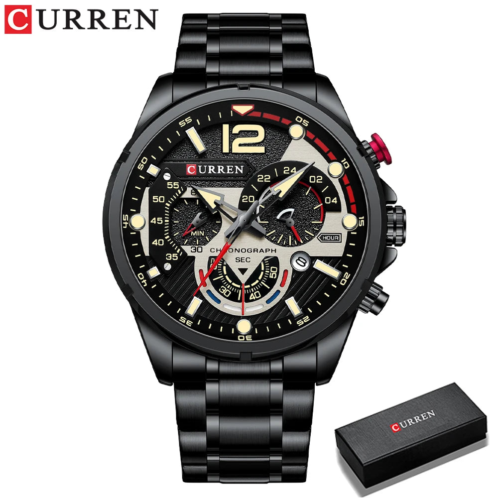 CURREN Casual Business Chronograph Waterproof Stainless Steel Watch Mens New Luxury Fashion Quartz Men wristwatch часы мужские
