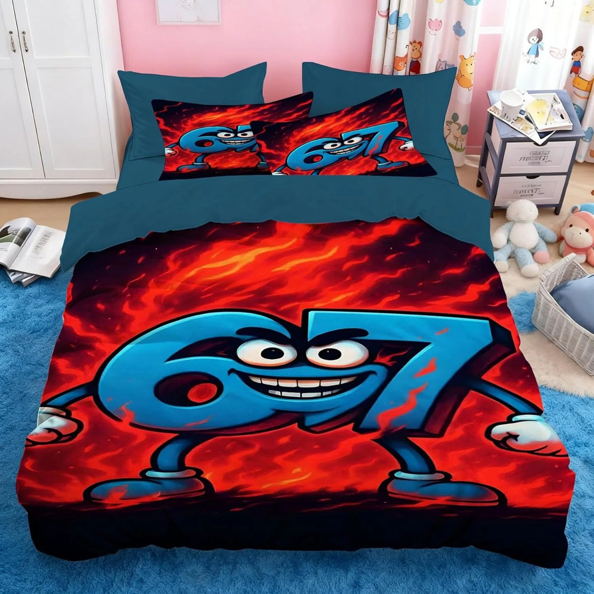 Set copripiumino Cartoon Print Six Seven 67 da 2/3 pezzi, copripiumino e federa per casa, ragazzi e adulti, regalo per ragazzi e ragazze