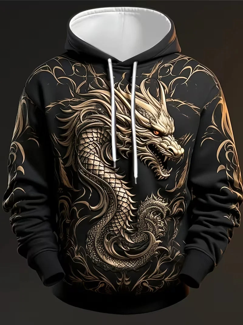 Men's Dragon Graphic 3D Hoodies Sweatshirts Cool Daily Long Sleeve Crew Neck Party Holiday Streetwear Fall Winter Tracksuit Coat