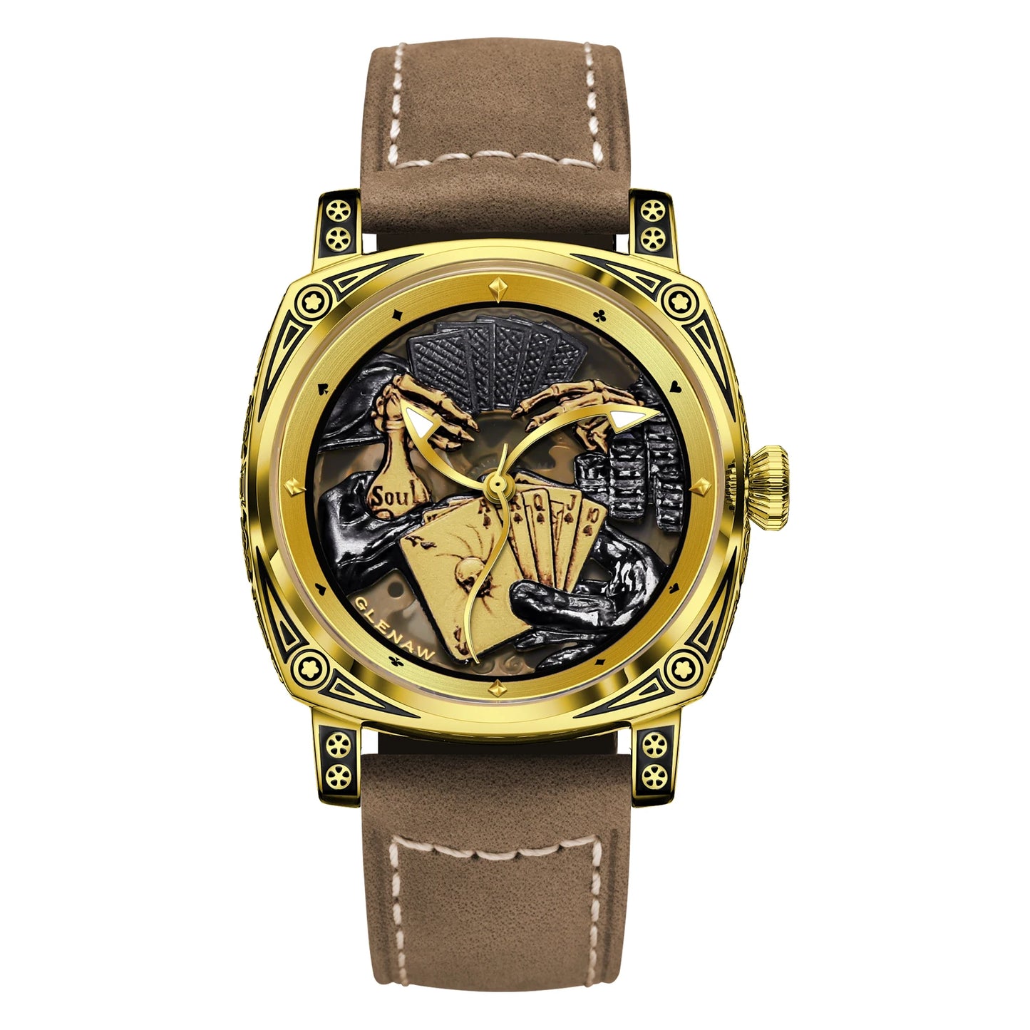 Glenaw Poker Series Top Brand Luxury Fashion Personalized Fully Automatic Mechanical Gold Watch Men's Waterproof Watch