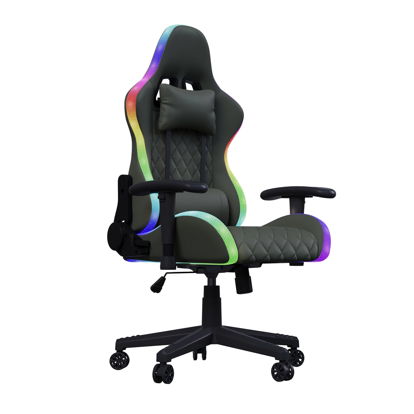 Gaming Chair with Massage Function, Adjustable Backrest, Computer Chair, with Ambient Light, Lumbar Cushion, Pillow, 150 KG