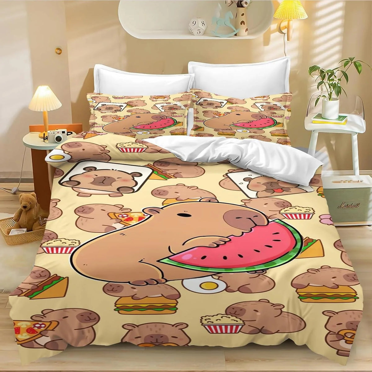 4 Cartoon Capybara Duvet Cover Pillowcase Capybara Bedding Set Adult Boy Girl Bedroom Decoration Children Single Double Size