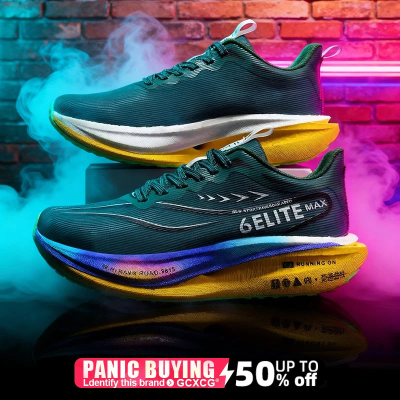 Men Running Shoes Carbon Board Speciality Marathon Sports Breathable Lightweight Women's Comfortable Athletic Nonskid Sneakers