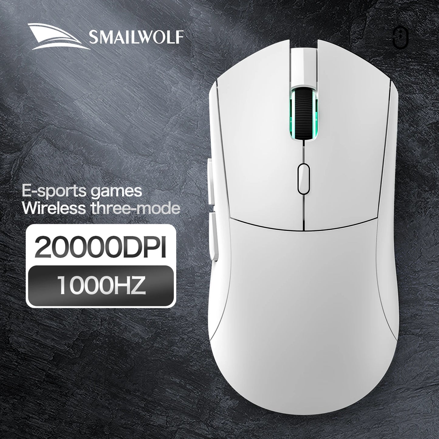 Rato gaming sem fios Bluetooth SMAILWOLF RS7, três modos, PAW3311, macros configuráveis, para portátil, gaming e escritório