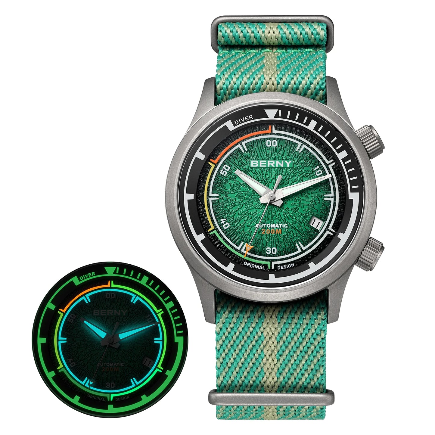 BERNY Titanium Diver Watches for Men 20ATM Super Luminous Automatic Mechanical Men's Dive Watch Sapphire Swim Diving Wristwatch