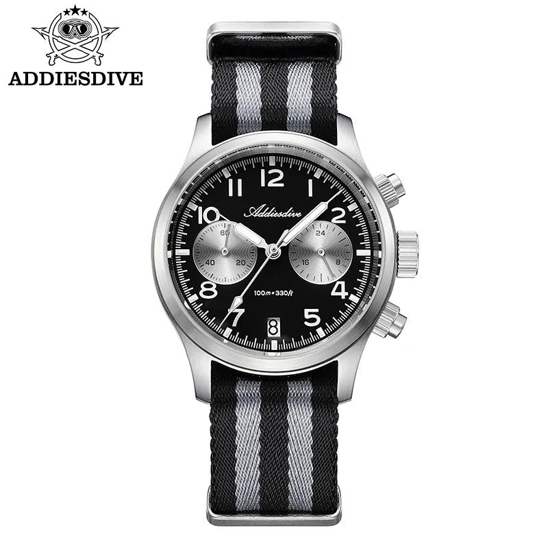 ADDIESDIVE 2025 Novo Relógio Masculino Panda Eye Retro de Luxo VK64 Quartz, Cronógrafo Desportivo para Homem, 100M Impermeável, Luminoso