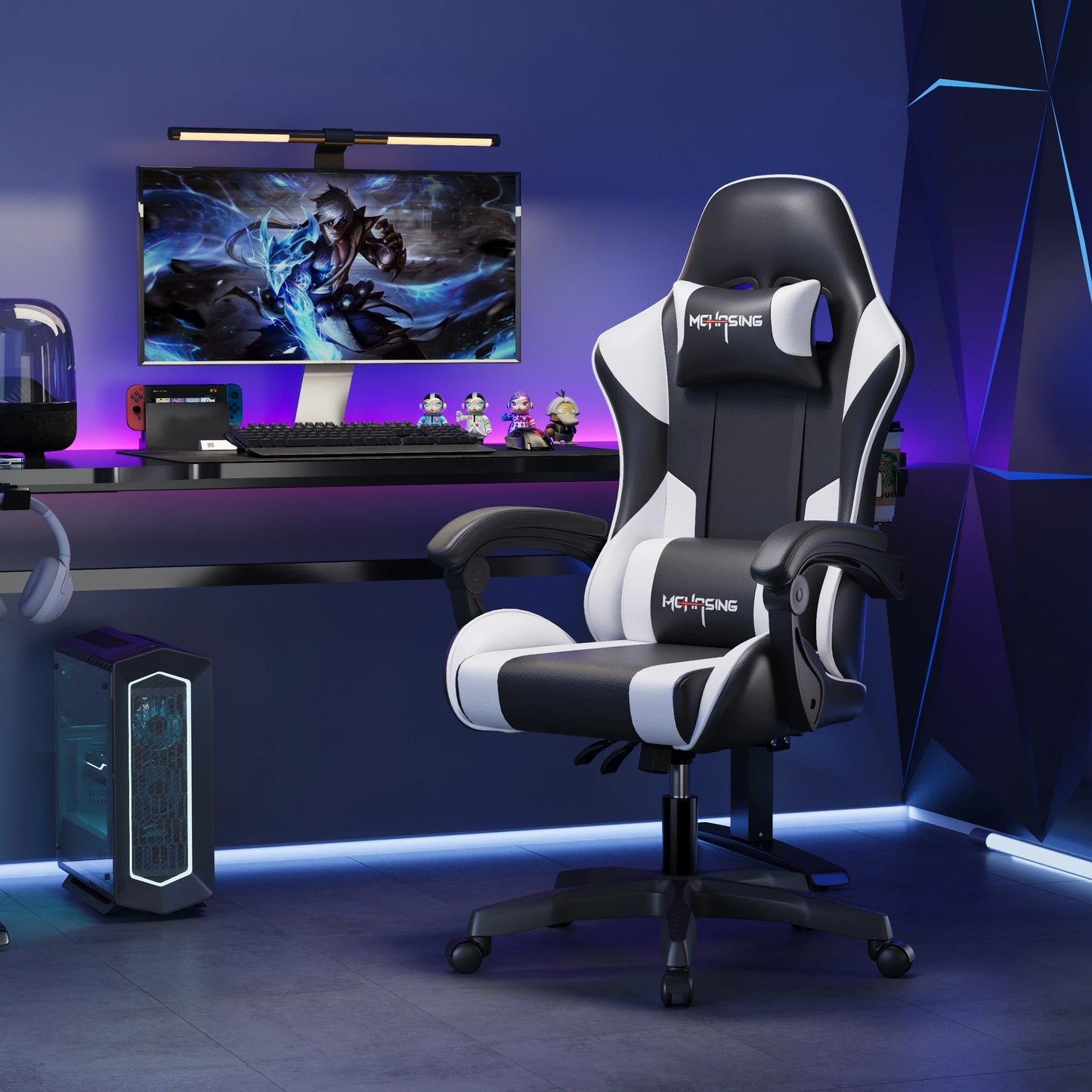Ergonomisk gamingstol i moderne design med drejefunktion til kontor og hjem, e-sport-gamingstol med hjul, roterende computer-gamingstol