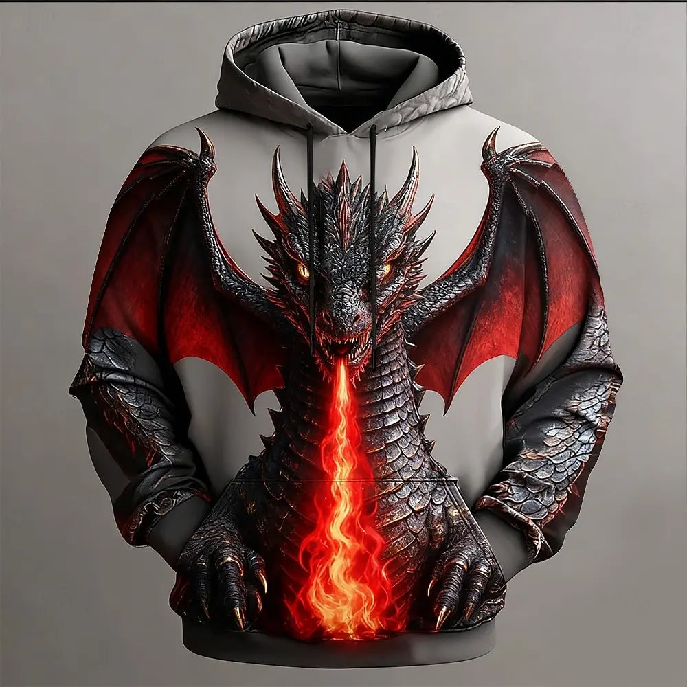 Men's 3D Printed Dragon Clan Golden Dan Pattern Hooded Sweatshirt Casual Polyester Autumn and Winter Casual Clothing