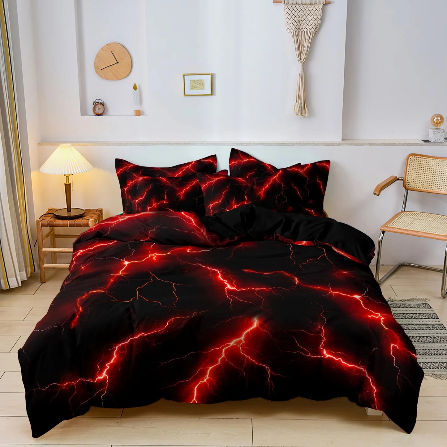 3Pcs Lightning Thunder Pattern Print Duvet Cover Bedding Set Soft Breathable For Four-seasonBedroom Dormitory Decorative