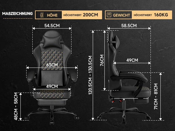 PINGGO Ergonomic Game Chair with Footrest Massage PVC Leather Office Chair for PC Gaming Weight Capacity 150kg