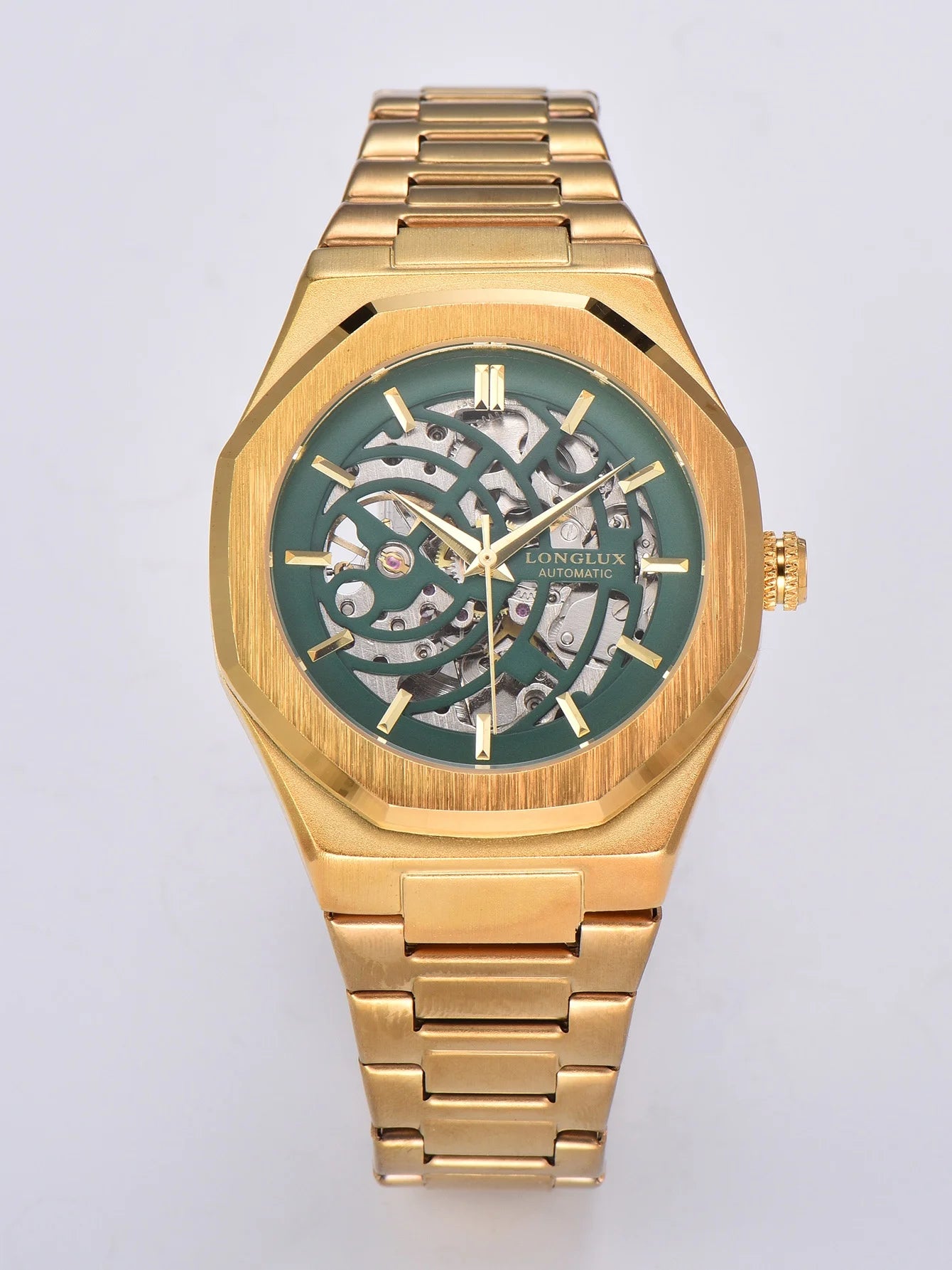 LONGLUX automatic watch business mechanical watches simple skeleton waterproof stainless steel cost effective mens watch gift