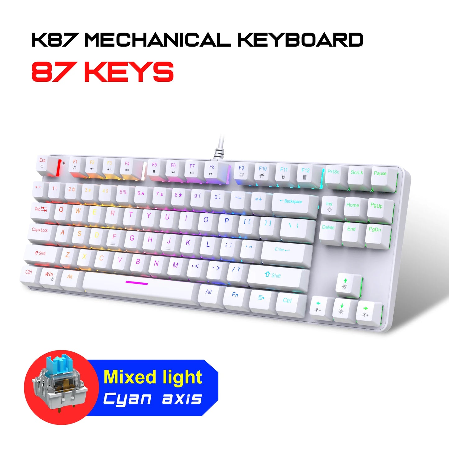 Computer Keyboard Waterproof Portable Gaming Keyboard Backlit Ergonomics Colorful Keyboard Computer Accessories 87 Keys USB