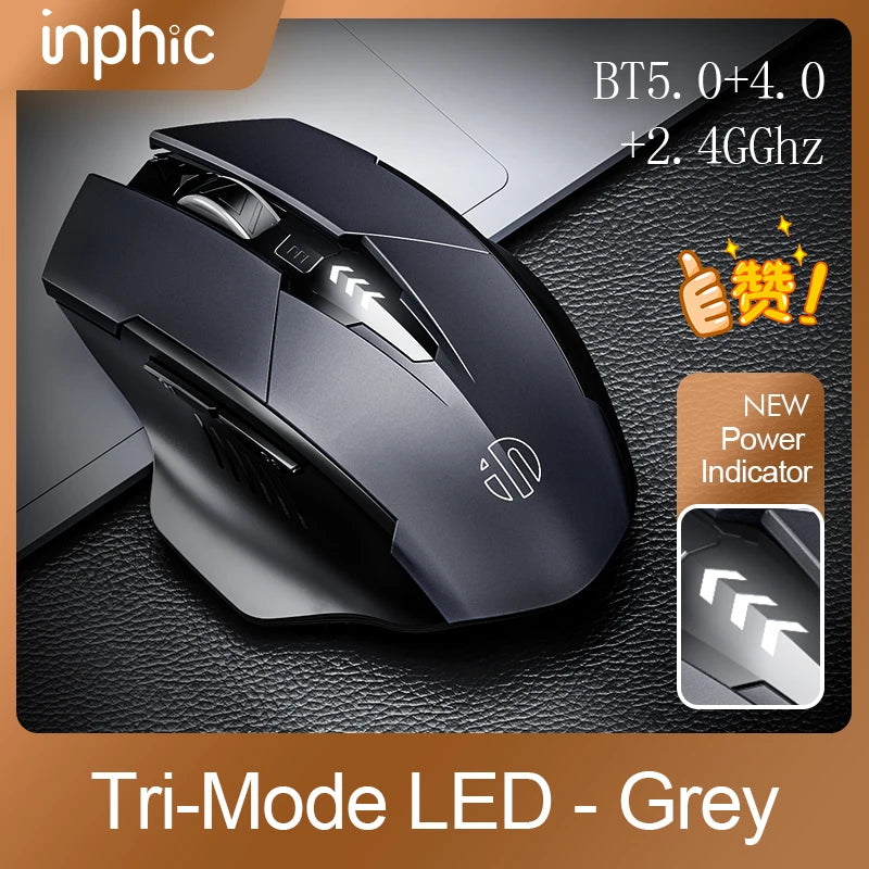 INPHIC A1 Bluetooth Wireless Mouse Rechargeable Tri-Mode 2.4G Optical Mouse for Laptop, Mac, PC, Tablet & Mobile with 1600 DPI