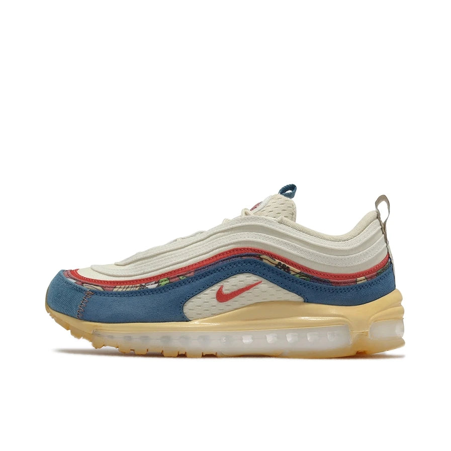 Nike Air Max 97 Running Shoes - Cushioning, Full-Length Breathable, Slip-Resistant, Durable, White-921826-101