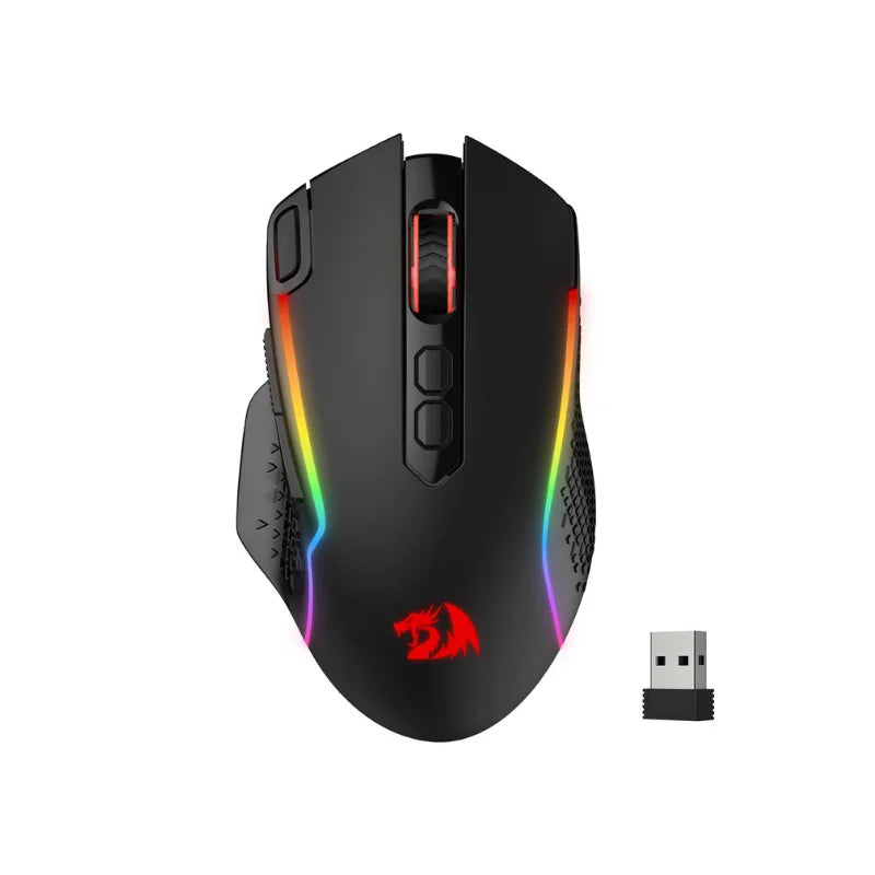 Rato Gaming Sem Fios Redragon M810 Pro, 10000 DPI, Rato Gamer com Fio c/ Tecla Rapid Fire, 8 Botões Macro, Rato Preto/Branco