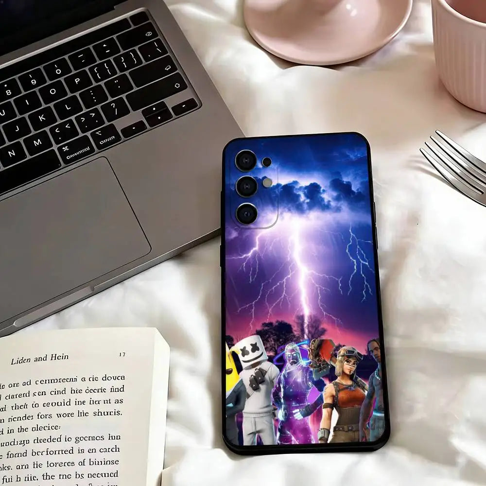 Game F-F-Fortnites Phone Case For Samsung S25, S24, S21, S22, S23, S30, Ultra, S20, Plus, Fe, Lite, Note, 10, Black Cover