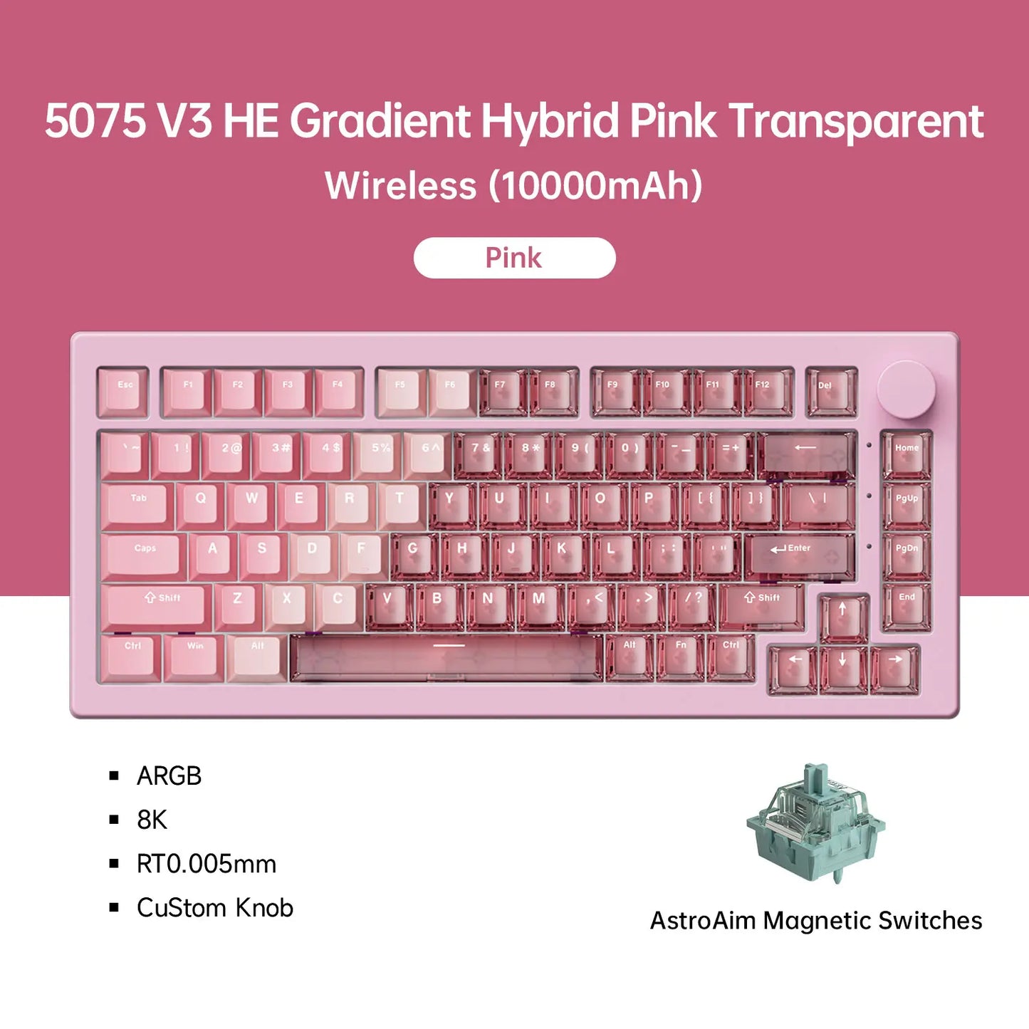 Teclado Magnético Akko 5075 V3 HE 75% — Teclado Mecânico Gaming Personalizado, Rapid Trigger 0.005mm, Taxa de Polling 8K, ARGB