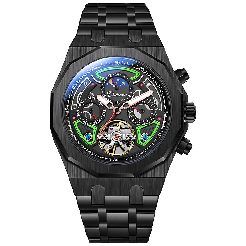 Top Brand Sport Watches with Tourbillon Stainless Steel Rubber Strap Multifunction Dial Automatic Watches Reloj Hombre New