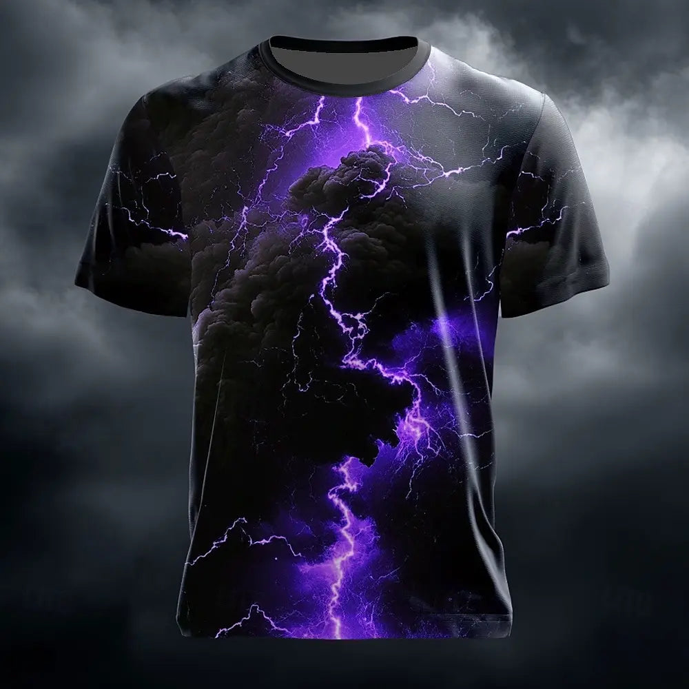 Men's Optical Illusion Lightning T Shirt Short Sleeve T shirt 3D Print Crew Neck Shirt Casual Summer Spring All Seasons Clothing