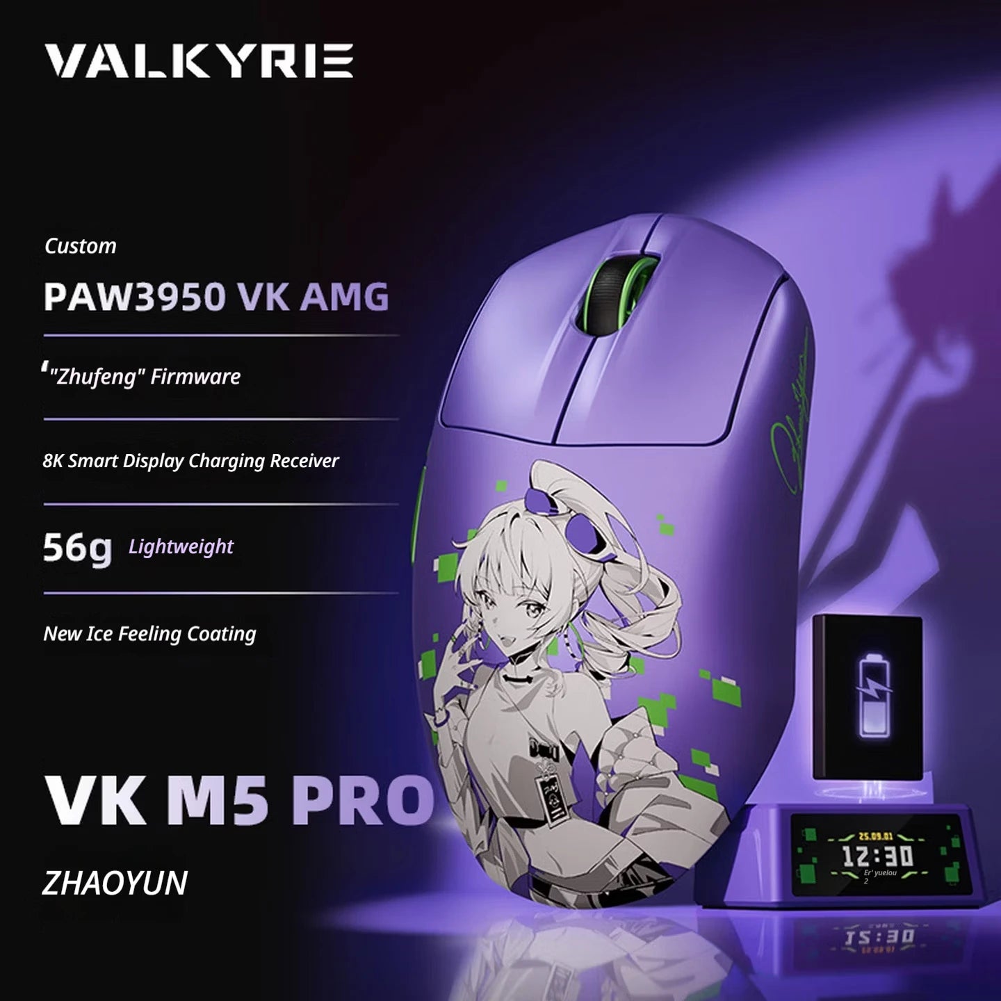 Mouse gaming wireless VALKYRIE VK M5 PRO con doppio 8K, ricevitore con display intelligente, ergonomico, leggero e a bassa latenza