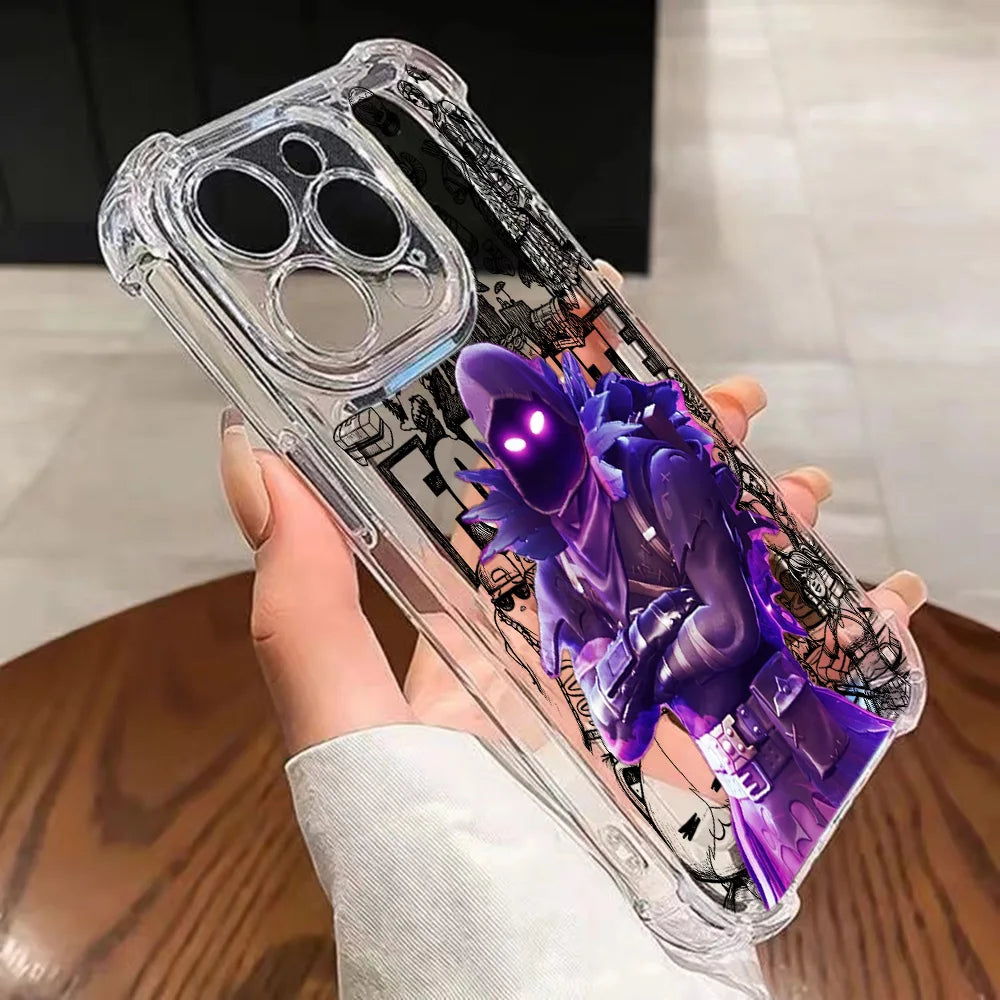 Capa de Telemóvel Fortnite para iPhone 17 16e 16 15 14 13 12 11 Mini Air Pro Max X XR XSMax 7 8 Plus, Transparente e Antiqueda