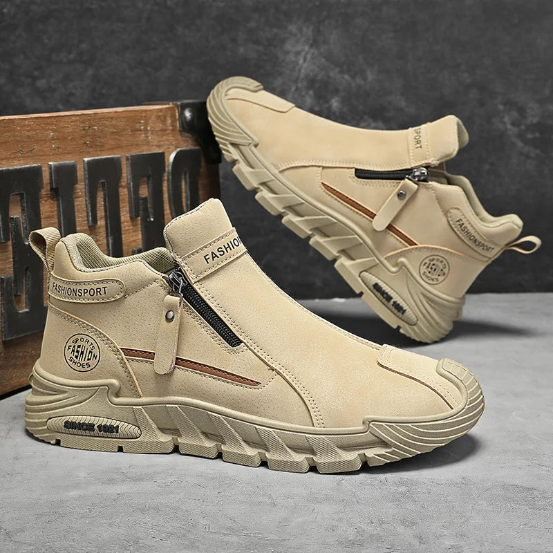 Men's High-Top Zipper Sneakers | Casual Non-Slip Work Boots | Fashion Comfort Walking Shoes for Male