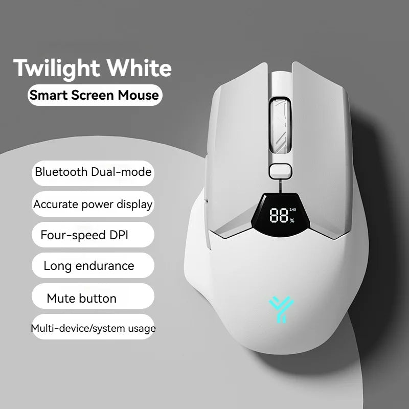 Rato sem fios 2.4G Bluetooth com ecrã de visualização, bateria de grande capacidade de 600mAh e botões de toque leve para gaming e escritório