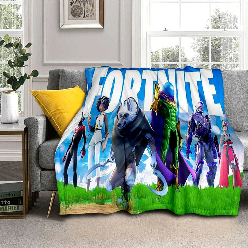 3D flanelová deka F-Fortnites Cartoon Game, mäkká a teplá prikrývka do spálne, obývačky, na posteľ, cestovanie, kempovanie, piknik alebo ako darček