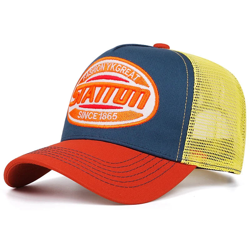 New Style Unisex Baseball Cap Classic STATION Letter Pattern Mesh Cap Men and Women Breathable Streetwear Summer Trucker Hat