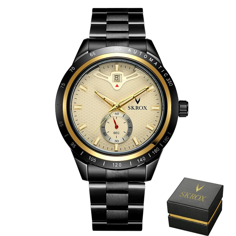 SKROX Luxury Sapphire Stainless Steel Automatic Movement Mechanical Clockwork Man Watch Military Waterproof Men's Wrist Watches