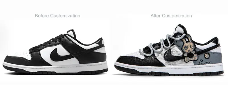 Custom Sneakers Nike Dunk Panda Deconstructed Graffiti Rabbit Patch Women's Skate Shoes