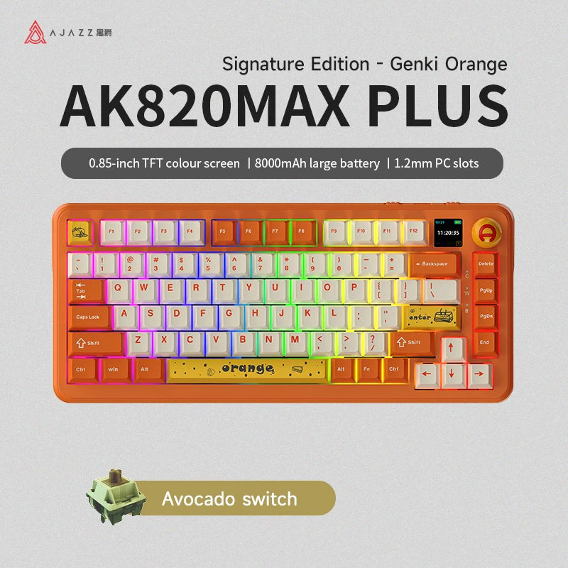 AJAZZ AK820 MAX PLUS Tri-mode TFT Screen Gaming Keyboard 8000mAh dual system hot swap FR4/PC Plate Volume Knob