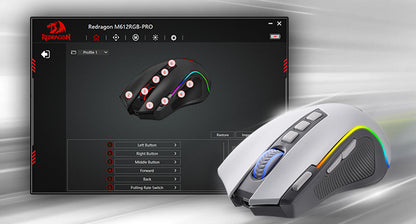 Rato Gaming Redragon M612 PRO RGB BT 2.4G, ótico sem fios 8000 DPI, 9 botões programáveis, 7 modos retroiluminados, B