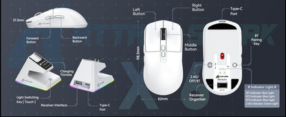 ATTACK SHARK X6 Superlight Gaming Mouse with Charging Dock, 49g Wireless Gaming Mouse, PixArt PAW3395 Sensor, Tri-Mode BT/2.4G/Wired, 26000 DPI