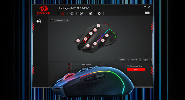 Rato Gaming Redragon M612 PRO BT & 2.4RGB, 8000 DPI, Ótico com/sem Fios, 11 Botões Programáveis e 6 Modos de Retroiluminação