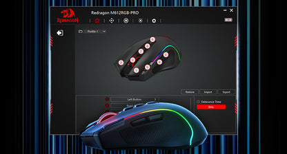 Rato Gaming Redragon M612 PRO BT & 2.4RGB, 8000 DPI, Ótico com/sem Fios, 11 Botões Programáveis e 6 Modos de Retroiluminação