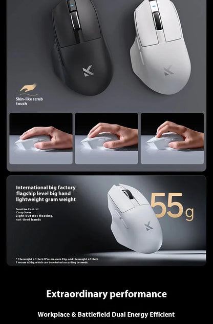NAUJA G7 PRO žaidimų pelė, trijų režimų belaidė „Bluetooth“ ergonomiška lengva pelė, pritaikytas PC biuro ir žaidėjų aksesuaras
