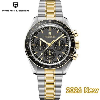 Relógio masculino PAGANI DESIGN Série Planetary Saturn Light Tan Quartz Speed Chronograph com cristal de safira AR — Novo 2026