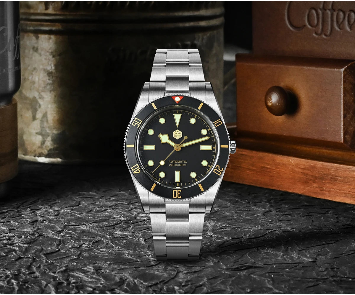 San Martin New Upgraded 37mm BB54 Vintage Men Diver Watch ST2130 Automatic Mechanical Sapphire Luminous Waterproof 200m SN0138