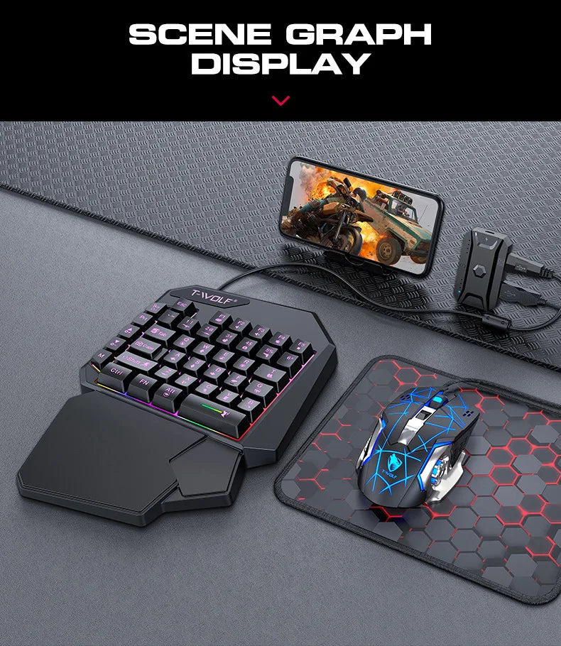Gamer Kit Mobile Gaming Keyboard Mouse Mobile Games Converter 3 In 1 Combo One Hand Keyboard for PUBG Mobile Games TF900