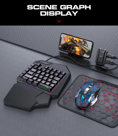 Gamer Kit Mobile Gaming Keyboard Mouse Mobile Games Converter 3 In 1 Combo One Hand Keyboard for PUBG Mobile Games TF900