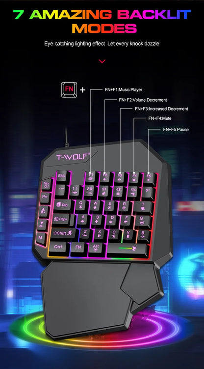 Gamer Kit Mobile Gaming Keyboard Mouse Mobile Games Converter 3 In 1 Combo One Hand Keyboard for PUBG Mobile Games TF900