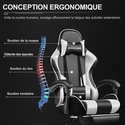 GTPLAYER Gaming Chair with Massage Ergonomic Desk Chair Footrest Headrest Rotary Chair for Office and Gamers