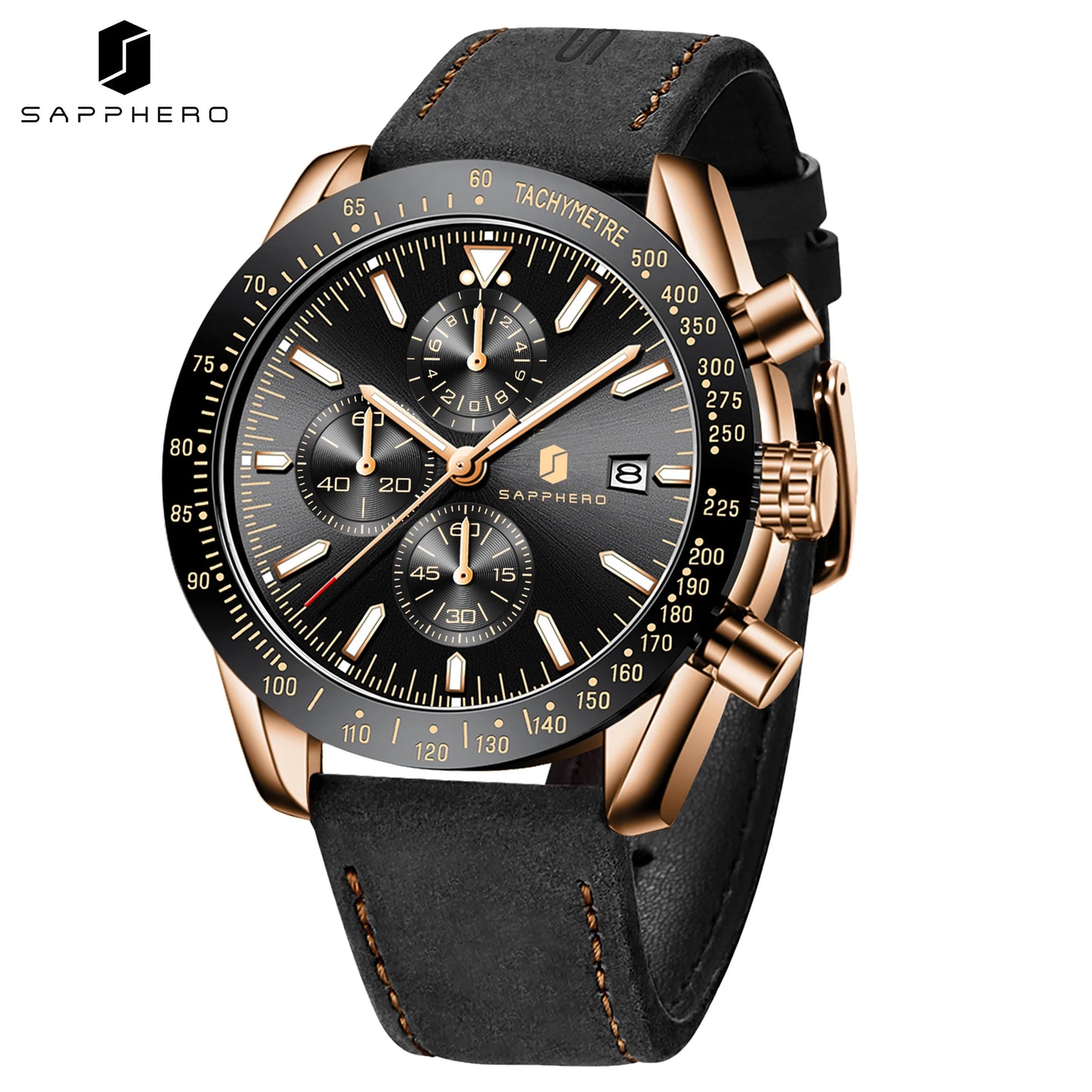 SAPPHERO Men Chronograph Watch High Precision Quartz Movement Blue Dial Date Display 50M Waterproof Luxury Sport Wristwatch Gift