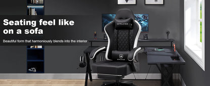GTPLAYER Gaming Chair Ergonomic Gaming Armchair Desk Chair Faux Leather, Spring Seat Cushion, Connecting Armrests and Footrest 150KG