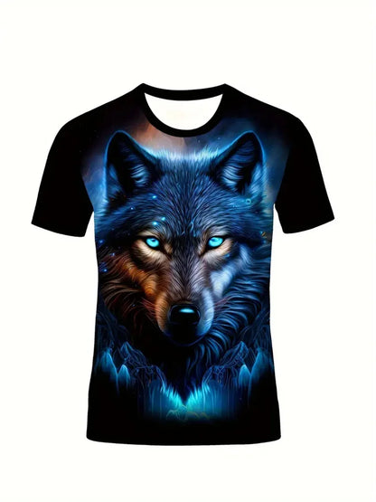 Camiseta de hombre con estampado de lobo en 3D, de cuello redondo y manga corta, de estilo informal, confeccionada en tejido transpirable y cómodo. Ropa urbana y de exterior para hombre.
