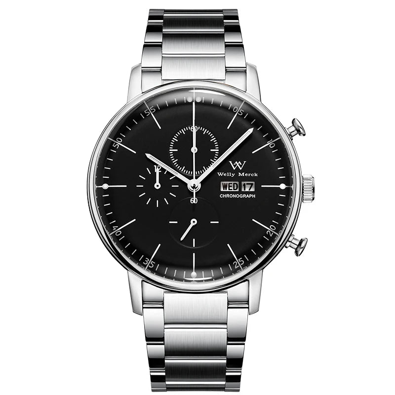 WM Watch Quartz Watches Casual Business Sapphire Crystal Water Resistant Stainless Steel Welly Merck Watch 014M