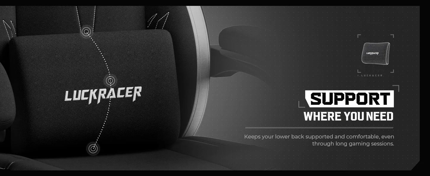 LUCK RACER Gaming chair, Connected Armrests Office Chair, Memory Foam Cushion, 90-155 ° Incline Angle and Footrest