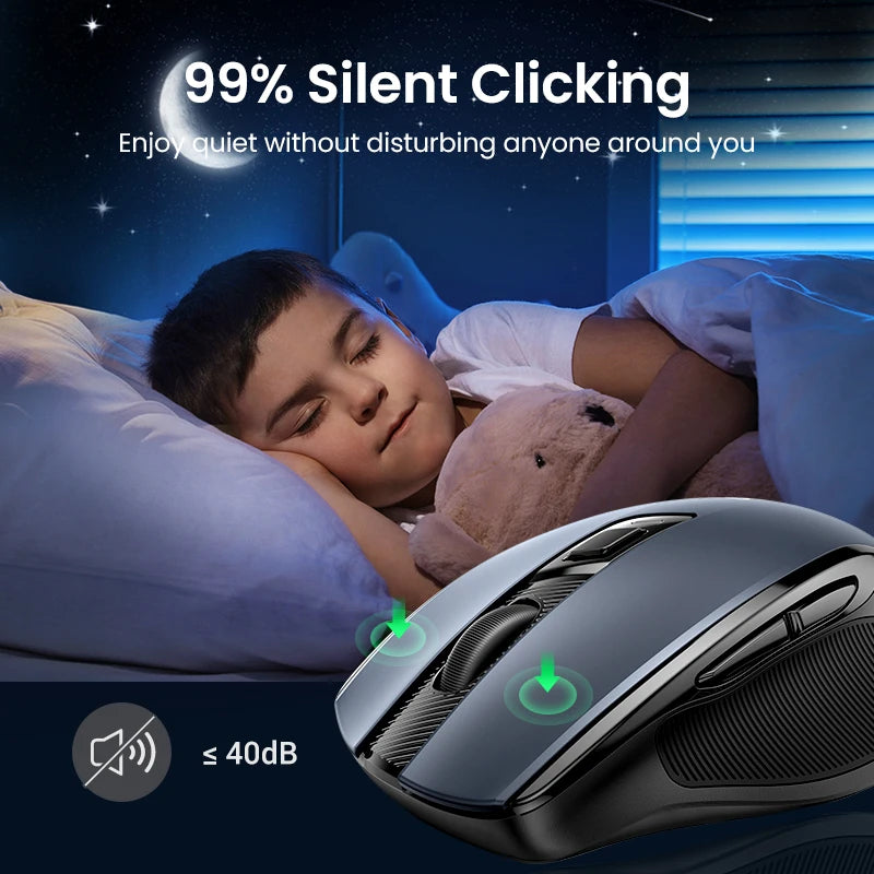 Mouse wireless UGREEN Bluetooth 5.0 ergonomico 4000DPI con 6 pulsanti silenziosi, per MacBook, tablet, laptop, computer e PC, mouse 2.4G